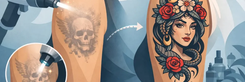 Transformare tatuaj după estompare laser