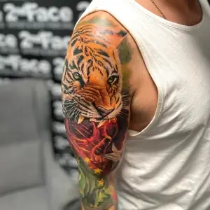 #colortattoo #tigertattoo #tigertattoos #besttattoos #tattooed #tattooedgirls #tattooedmen #tattoo #blackandgreytattoo #realistictattoo #tattoos #artistsoninstagram #artist #tattooartist #art #bodyart #inked #best