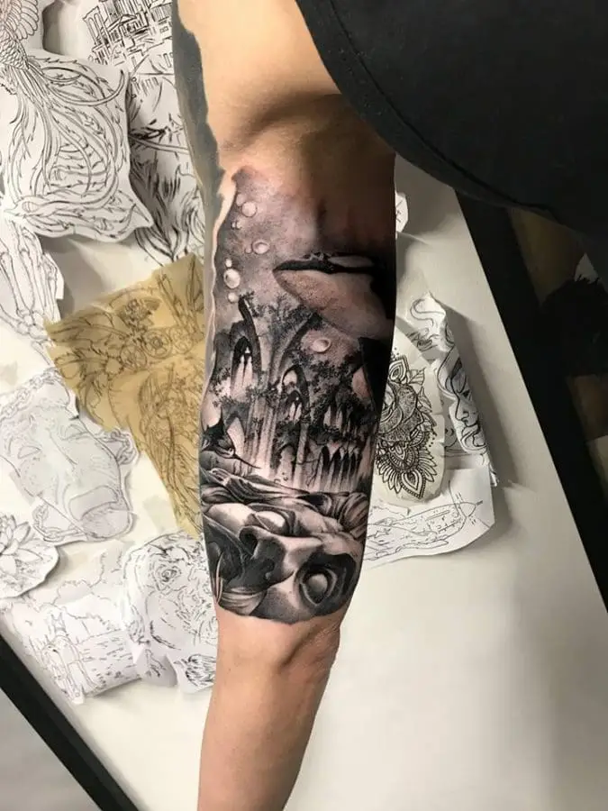 Black And Grey Full Sleeve Tattoo 1 – 2nd Face Tattoo București