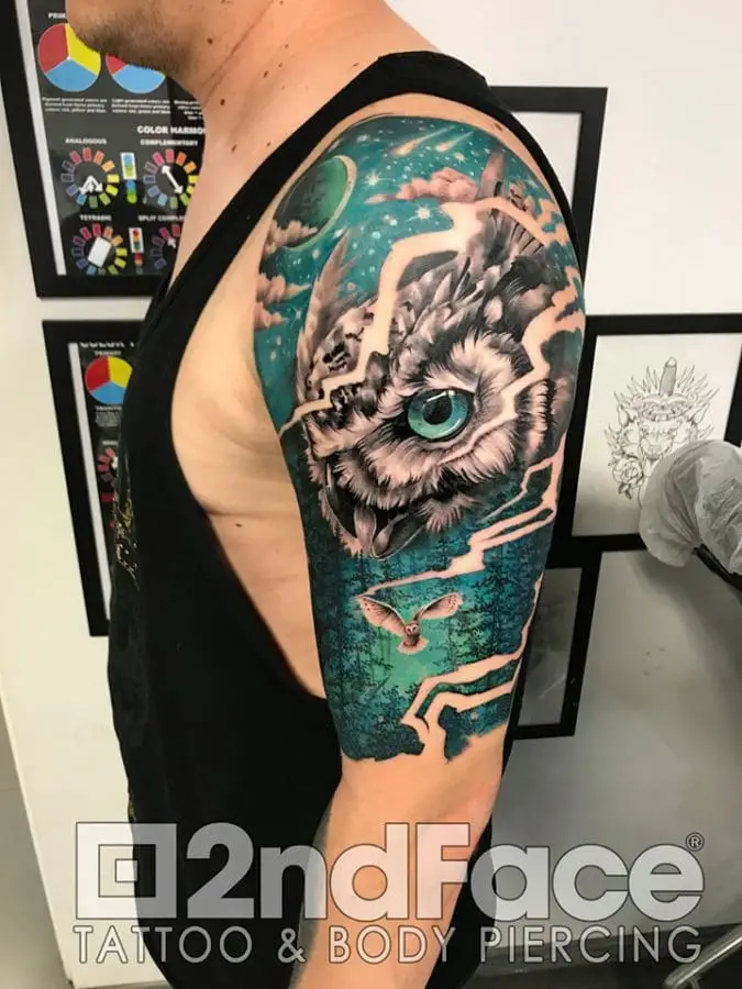 Tatuaj Color Bufnita 1 – 2nd Face Tattoo București