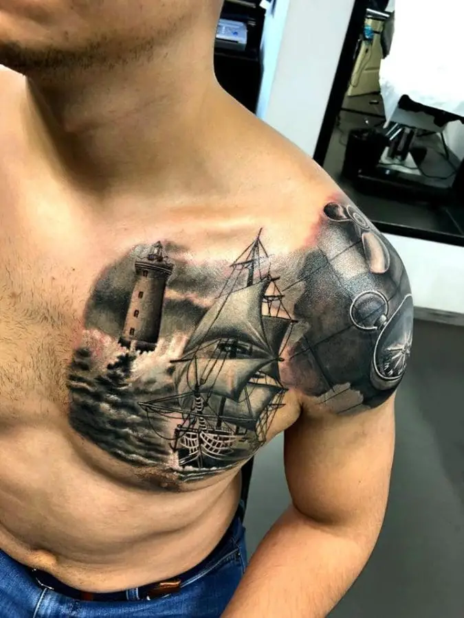 Tatuaj Corabie Pe Piept Si Umar 1 – 2nd Face Tattoo București