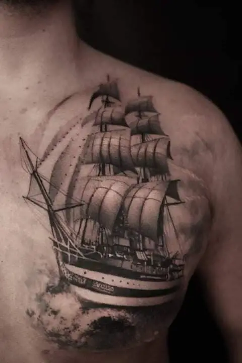 Tatuaj Cu Corabie Pe Piept 1 – 2nd Face Tattoo București
